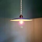 Old industrial pendant light in blue/grey enamelled sheet metal