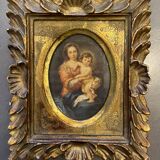 Old painting religious image carved wooden frame