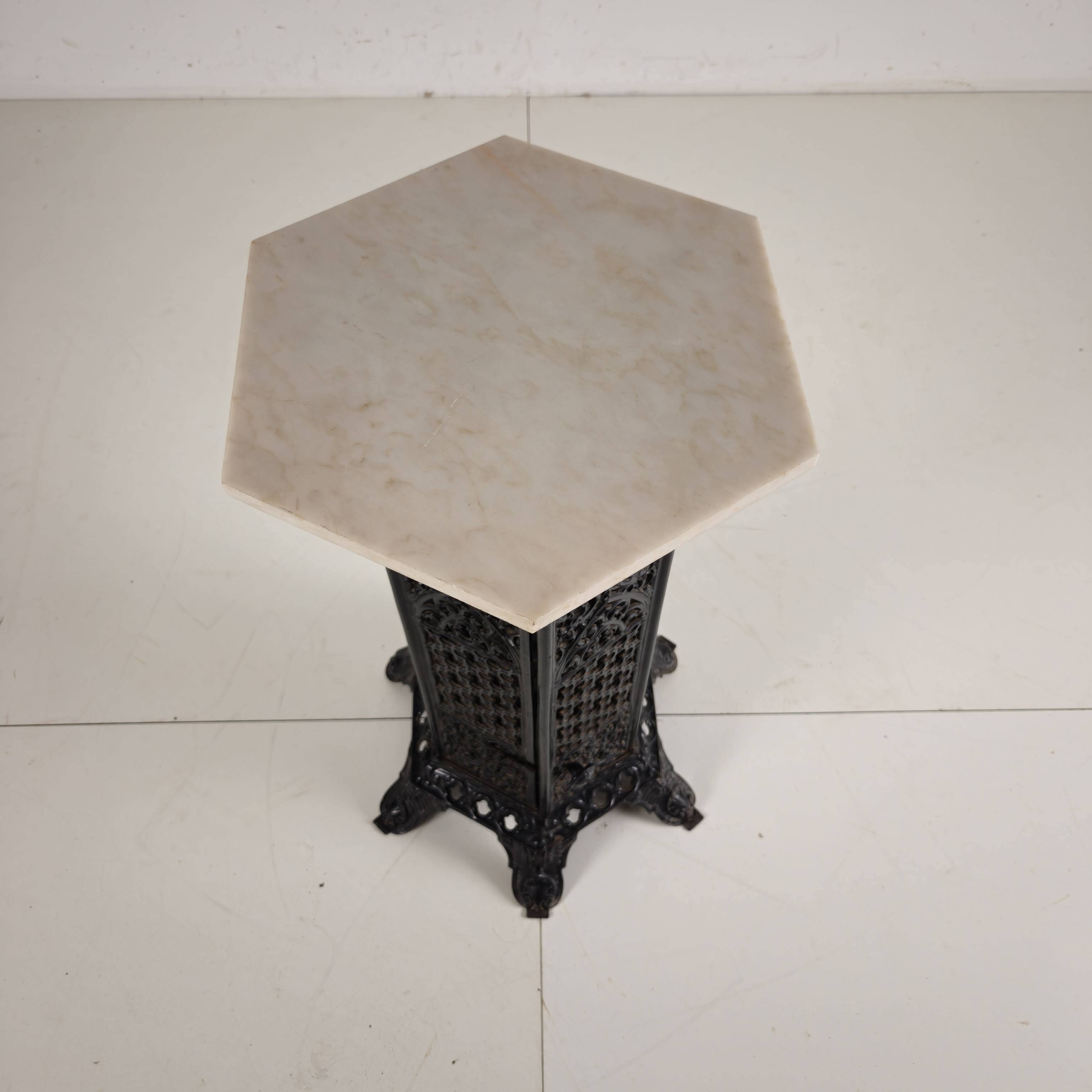 Orientalist Cast Iron side table with Marble Top, late 19th Century