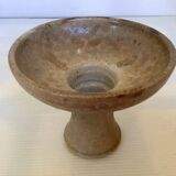 Beige ceramic chalice-shaped candle holder