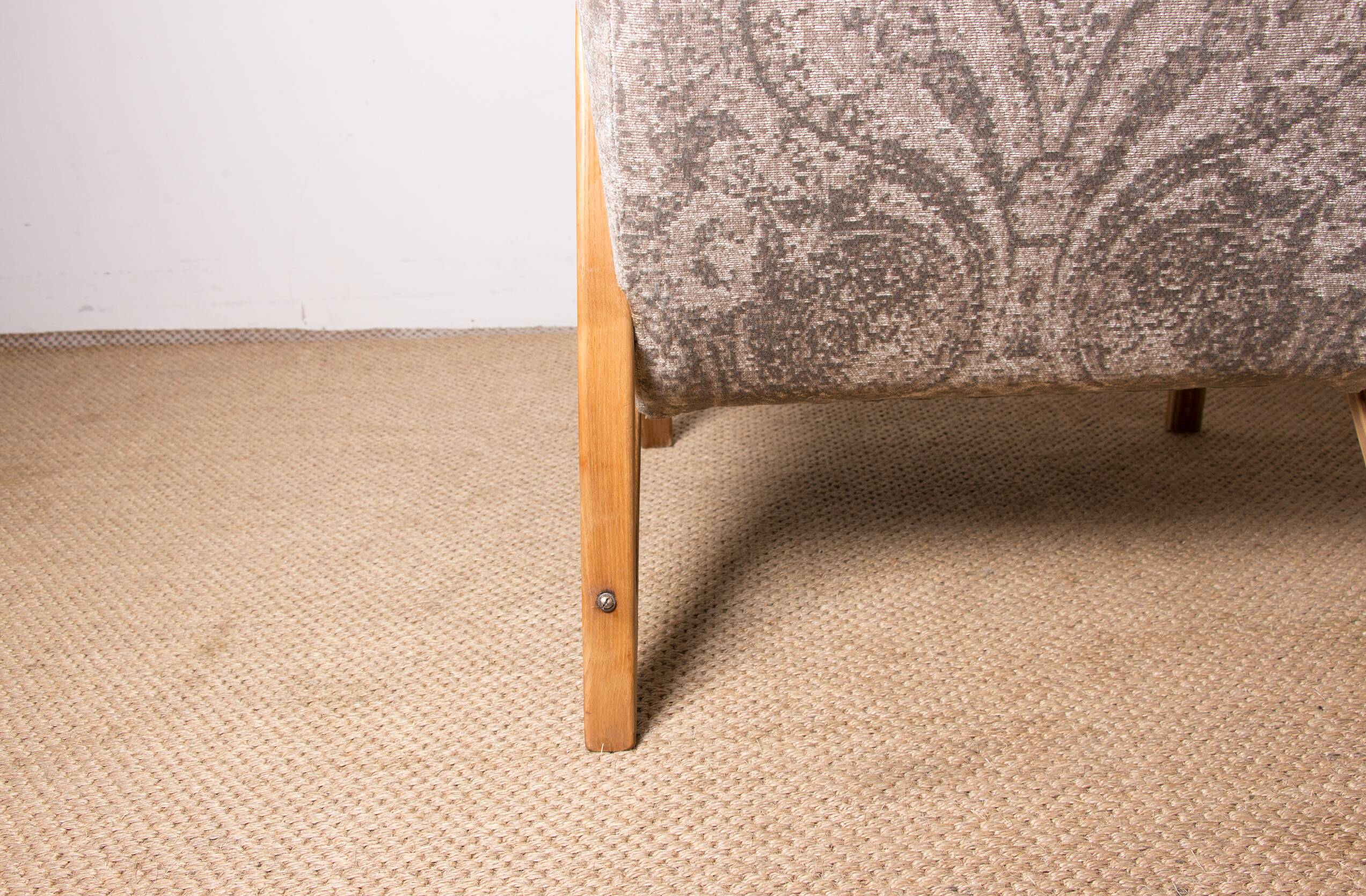 High armchair in curved beech and recent konkav fabric model by paul bode for federholz.