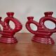 Set of 2 elegant Art Deco ceramic double candle holders