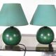 Pair of small green wooden ball lamps