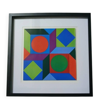Tableau Vintage Art Optique - Victor Vasarely - Cadre 40x40cm