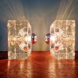 Pair of Ice Cube wall sconces in transparent bubbled glass, 1970s.