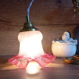 Bohemian style portable lamp in old pink skirted glass