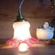 Lampe baladeuse en verre juponné vieux rose