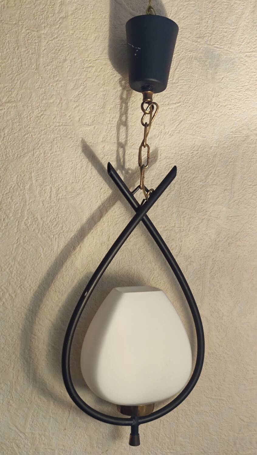 Old Arlus Pendant Lamp/Opaline Metal/1950s/Design Lighting