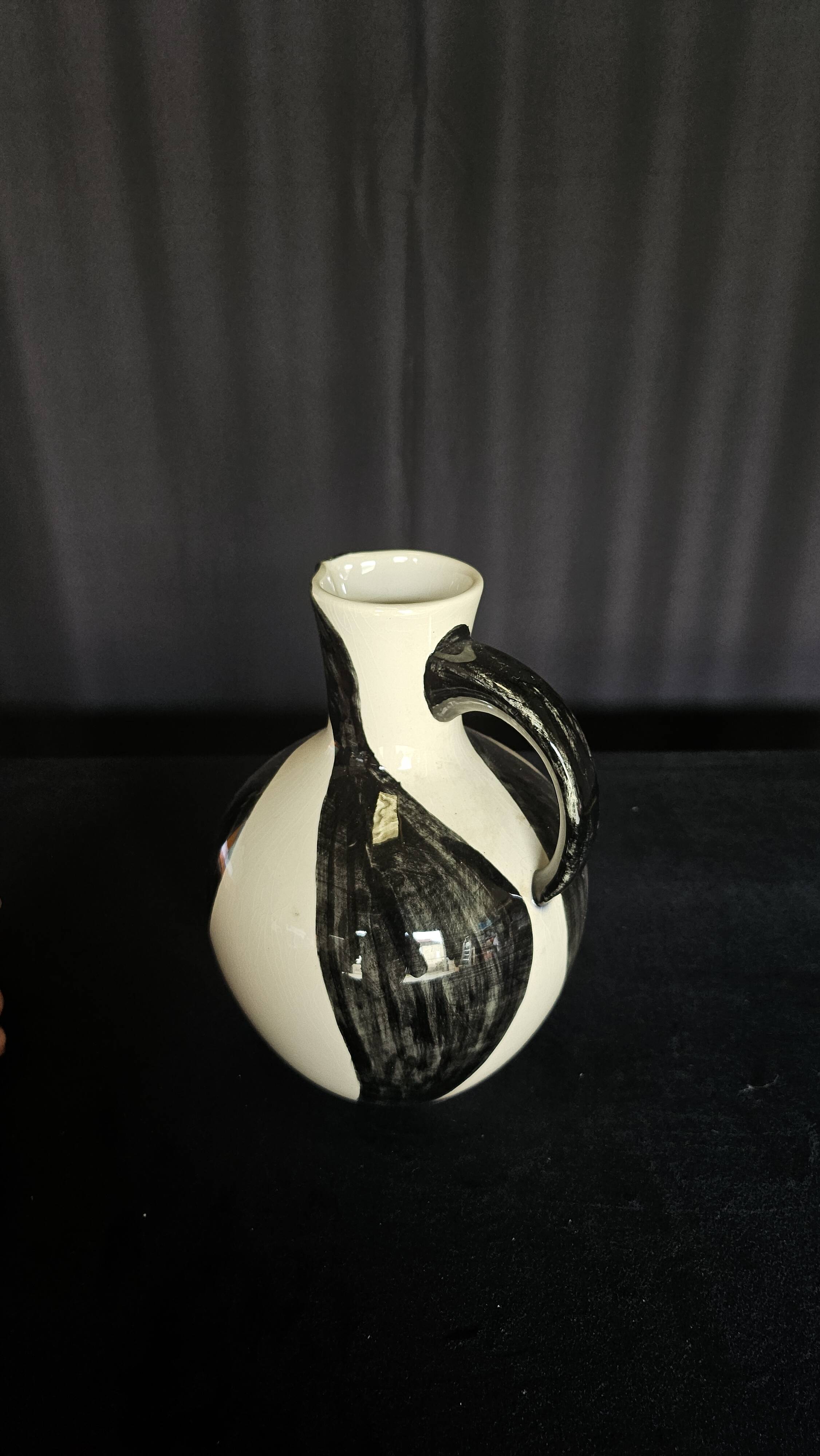 Black & white ceramic pitcher