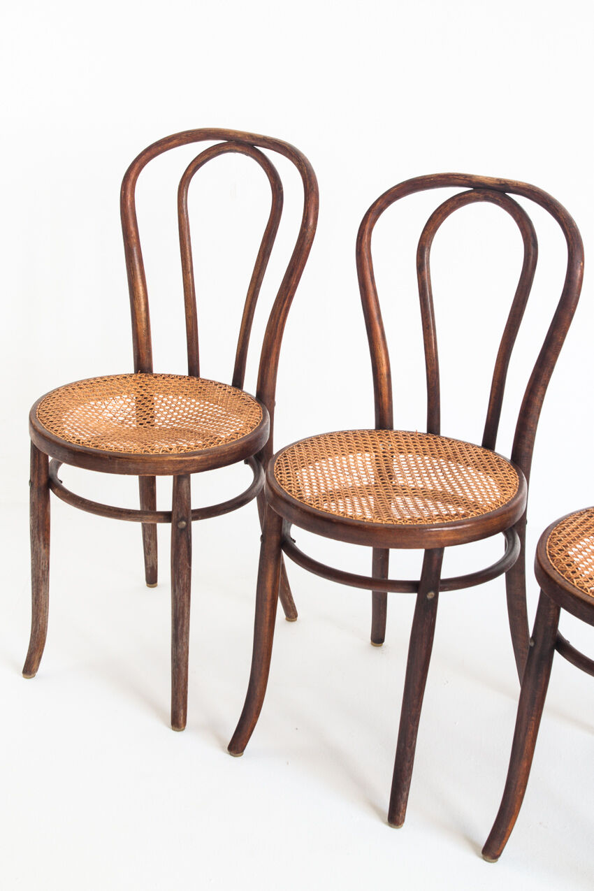 Set of 4 chairs. Bentwood and canning. Vintage. France, 50s