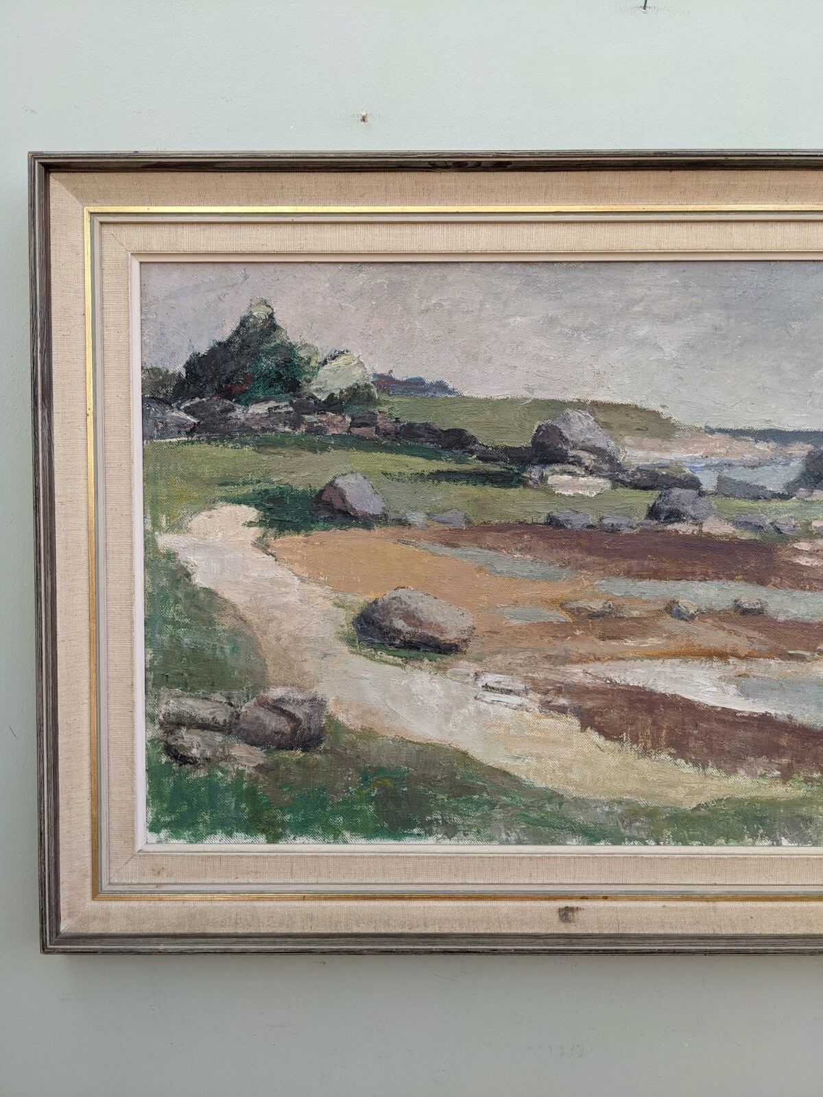 1962 Mid-Century Modern "Rockpools" Swedish Landscape Oil Painting, Framed