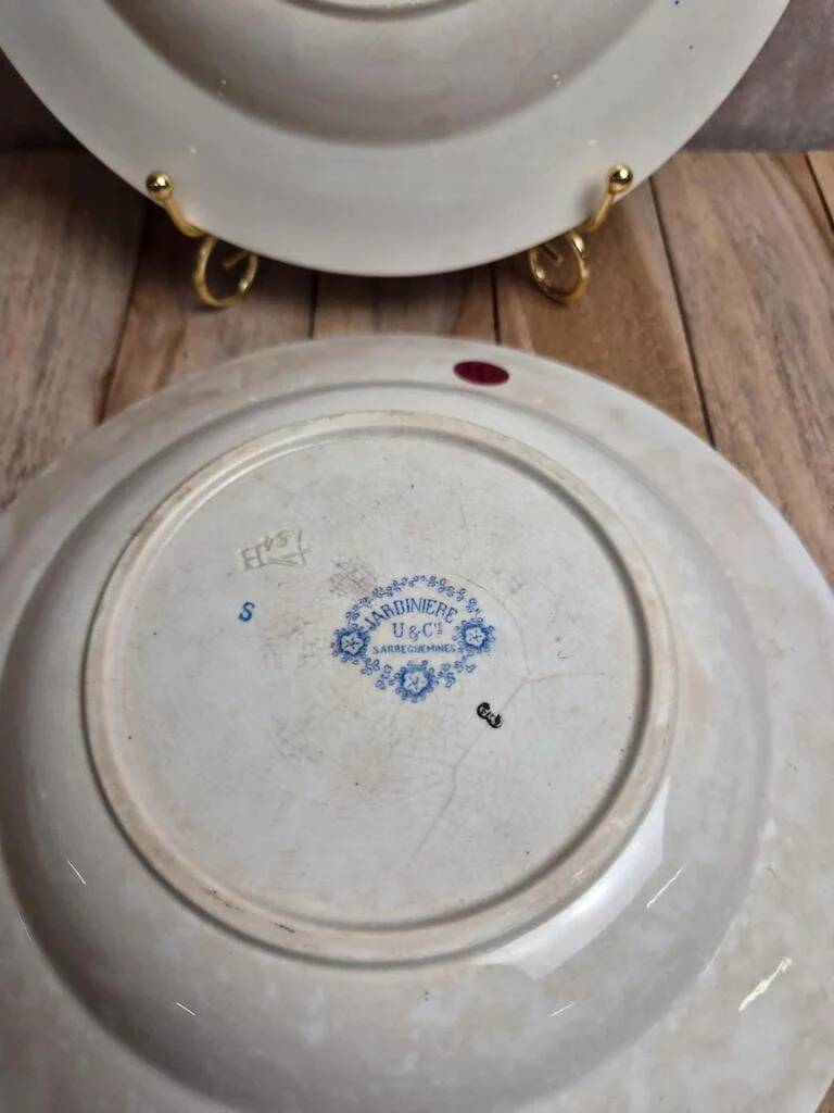 Set of 2 deep plates in Sarreguemines ironstone – Jardinière model – Various decorations