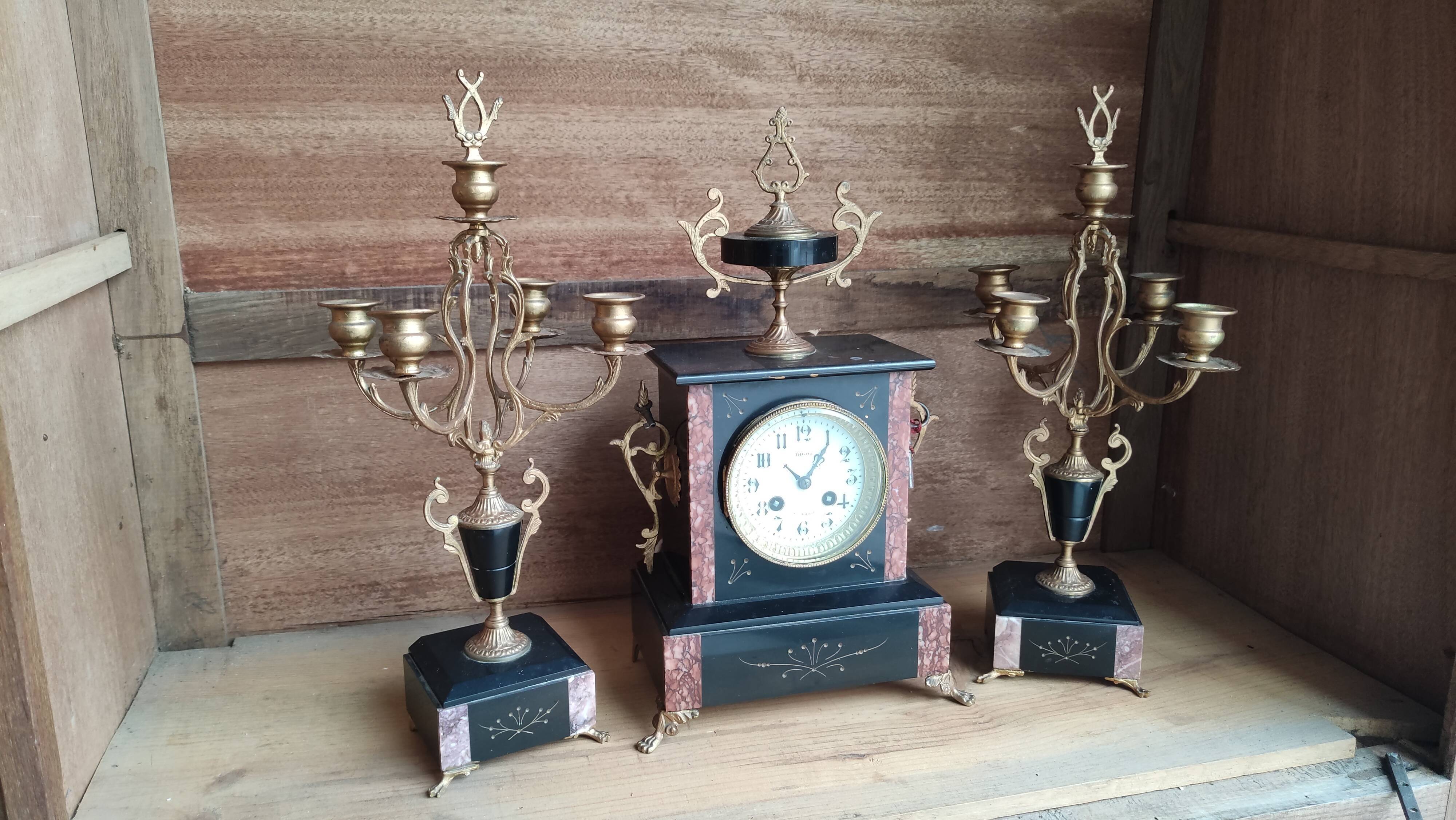 Old fireplace set period Napoleon III clock clock chandeliers