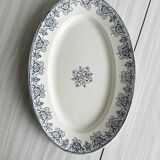 Plat ovale en terre de fer à imprimé bleu