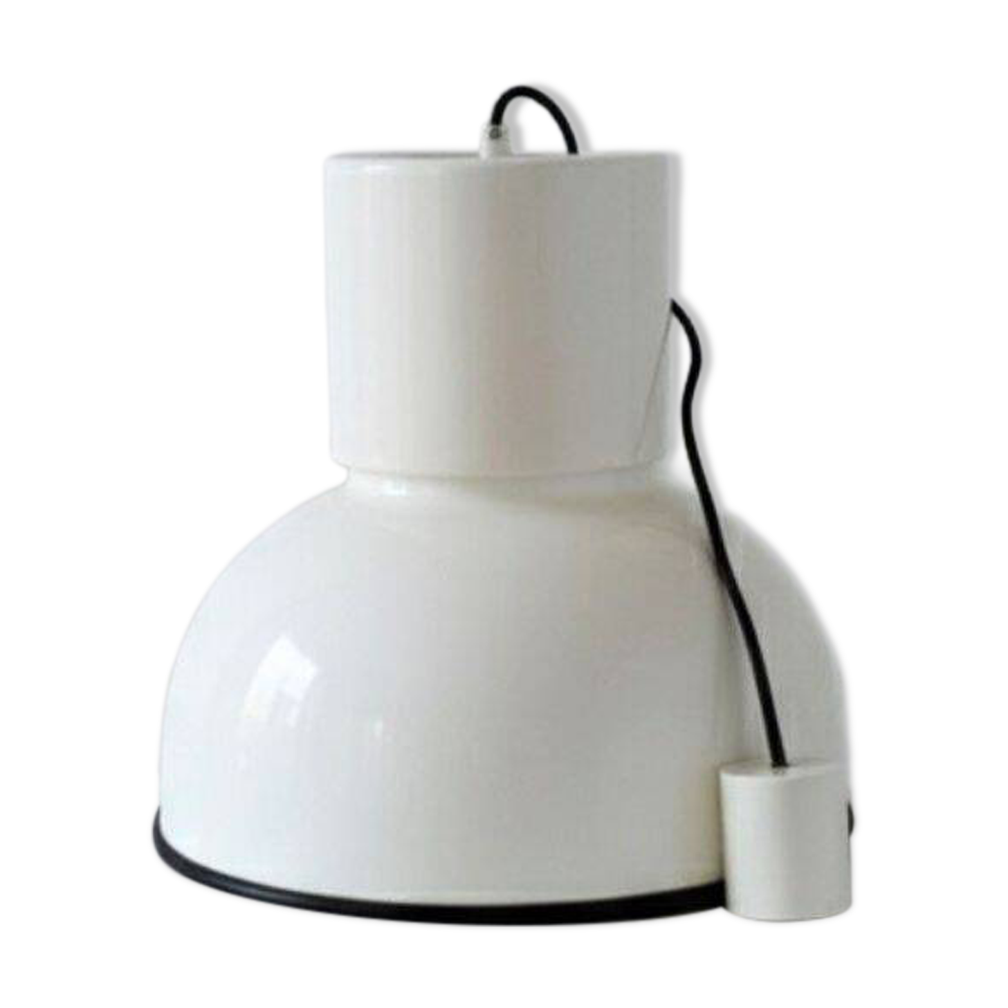 Lampshade in black and white enameled sheet metal, accompanied by its wall cover