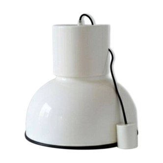 Lampshade in black and white enameled sheet metal, accompanied by its wall cover