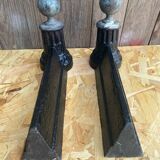 Paire de chenets cheminée napoleon 3 néoclassique fonte + boule laiton