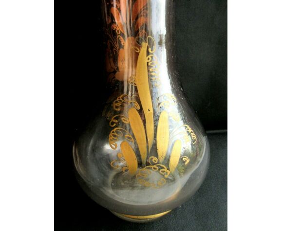 Large vase 40 cm, degraded violin glass, 2 coves, painted with flowers with  fine gold | Selency