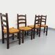 Set of 4 vintage brutalist chairs by Georges Robert in wood and straw.