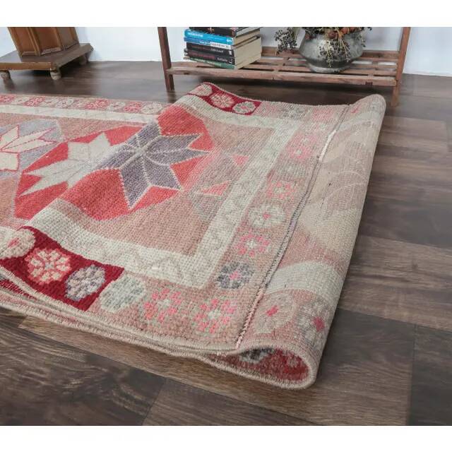 Vintage Pink Blush Natural Turkish Hand-Knotted Runner 79x342