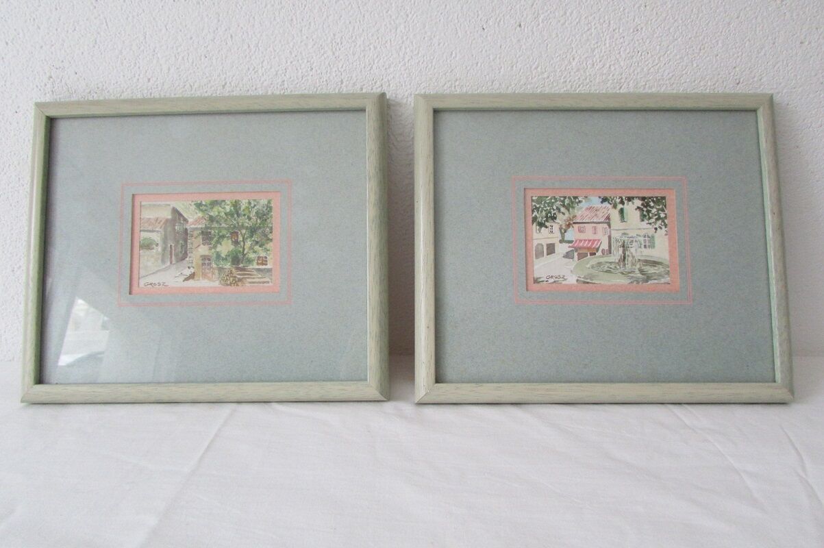 Two framed watercolors signed grosz