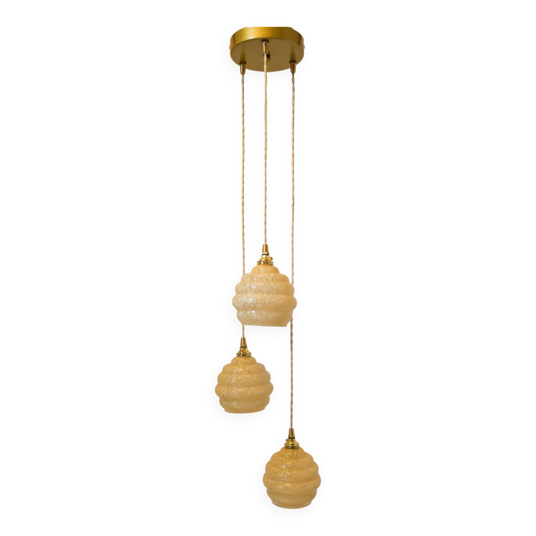 Lustre design vintage en verre de Clichy jaune