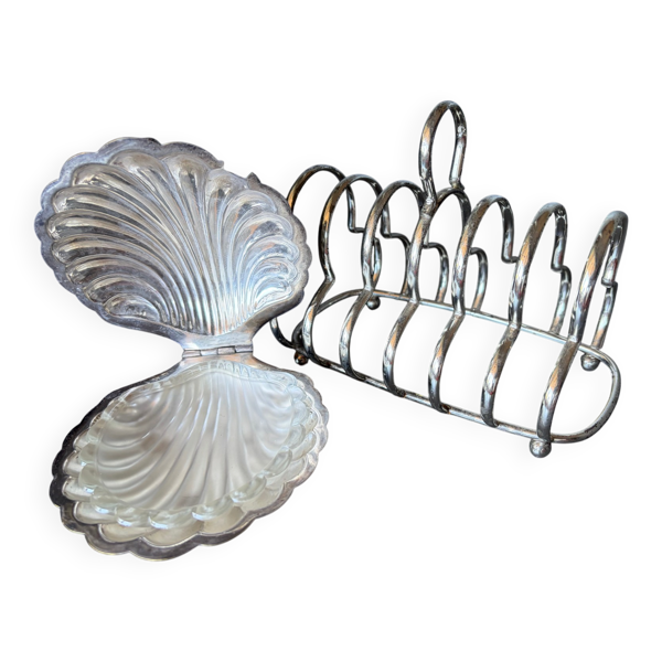 Beurrier coquillage et porte-toasts vintage