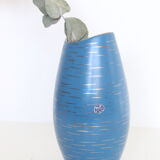 Vase en céramique allemande, bleu et or, 1960, artisanat, vintage