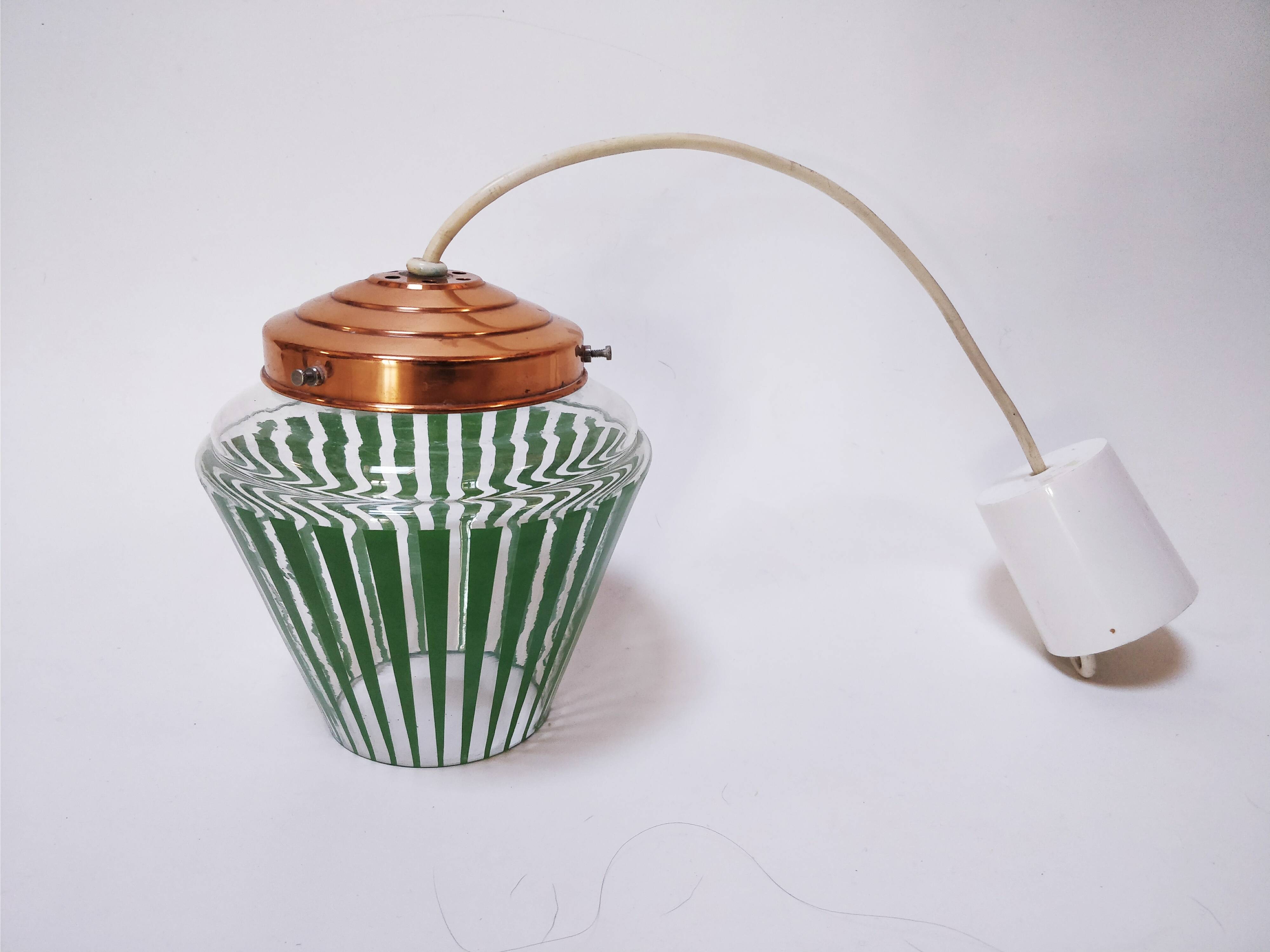 Vintage green striped glass pendant light