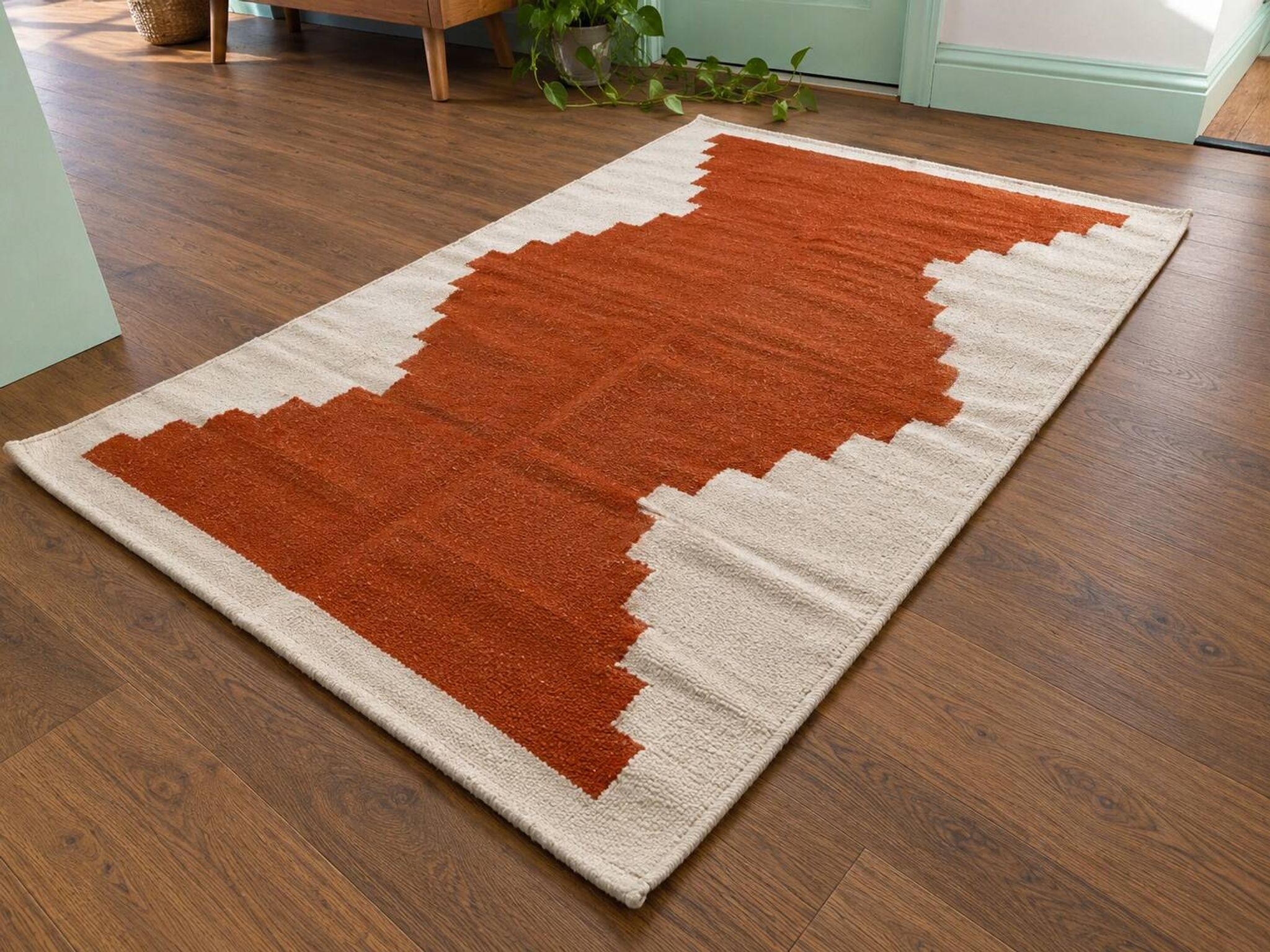 Tapis kilim égyptien fait main 120x180 cm – Terracotta et écru