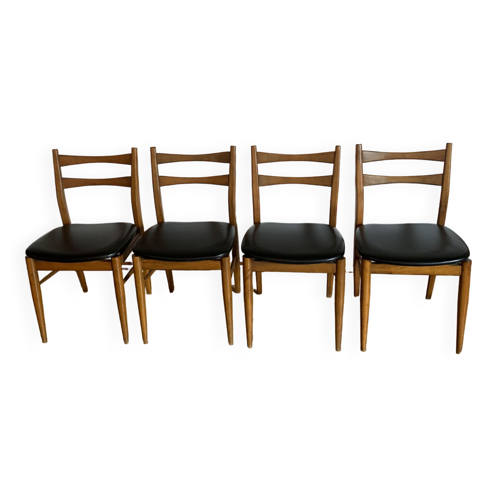 Series of 4 wooden & imitation leather chairs