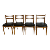 Series of 4 wooden & imitation leather chairs