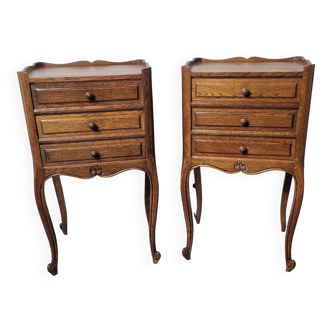 Pair of Louis XV style bedside tables in solid oak