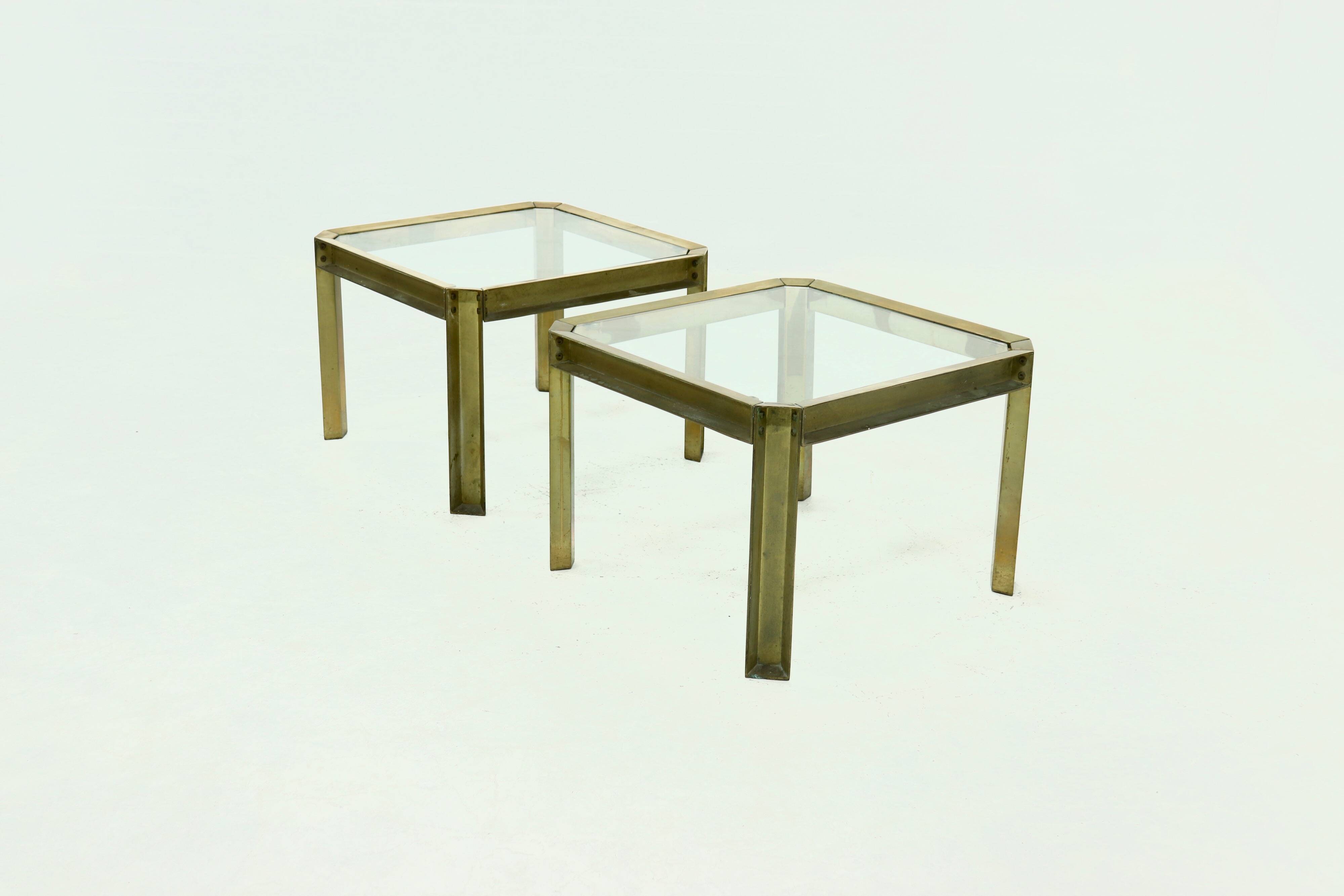 Set Model T09 Brass and Glass Side or Coffee Tables by Peter Ghyczy 1970s