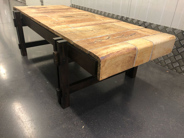 Table basse japonisante en céramique signée Roger Capron vers 1960
