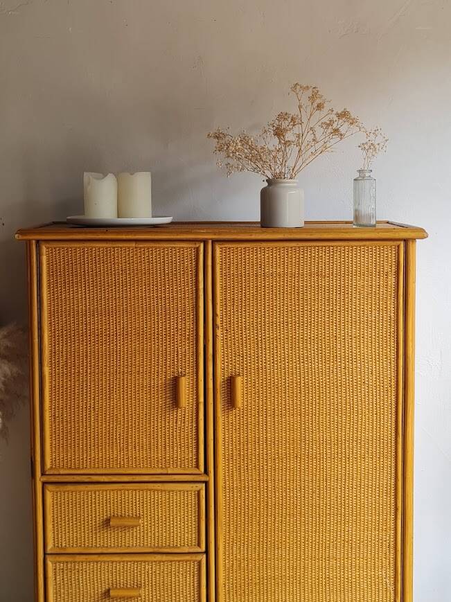 Vintage rattan wardrobe