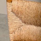 Spanish brutalist rustic Dining Chairs in Oak and Rush