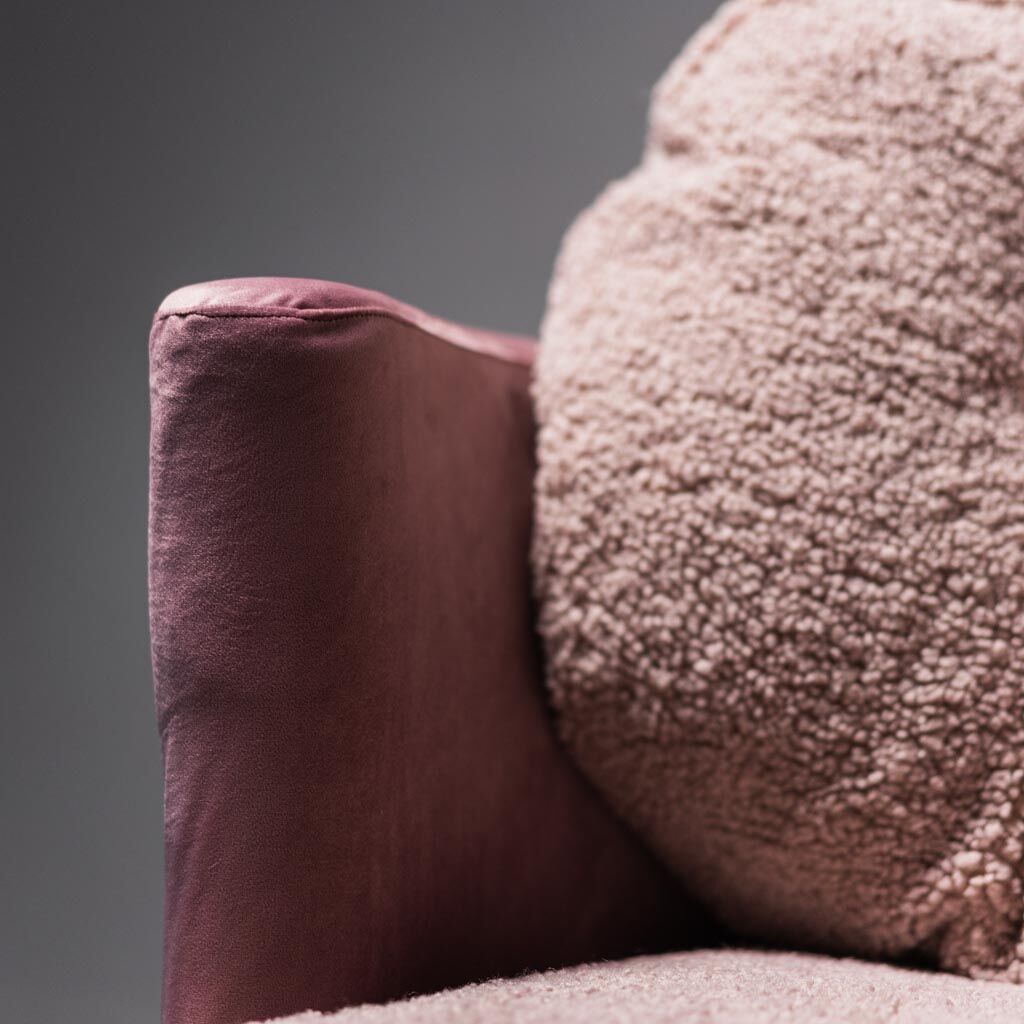 Velvet sofa and bouclé 70s vintage modern