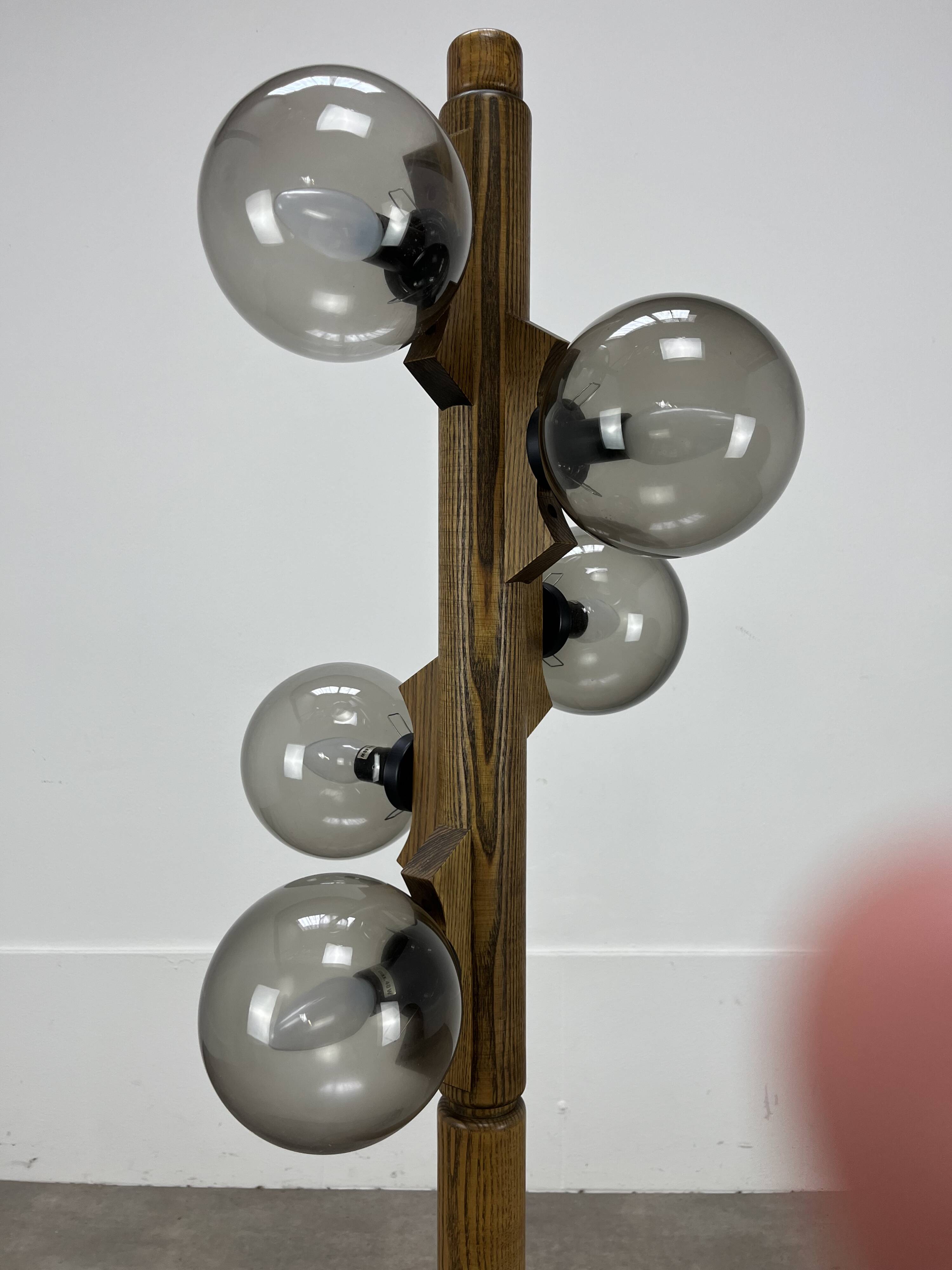 Temde Leuchten brutalist floor lamp, wood, 1970s
