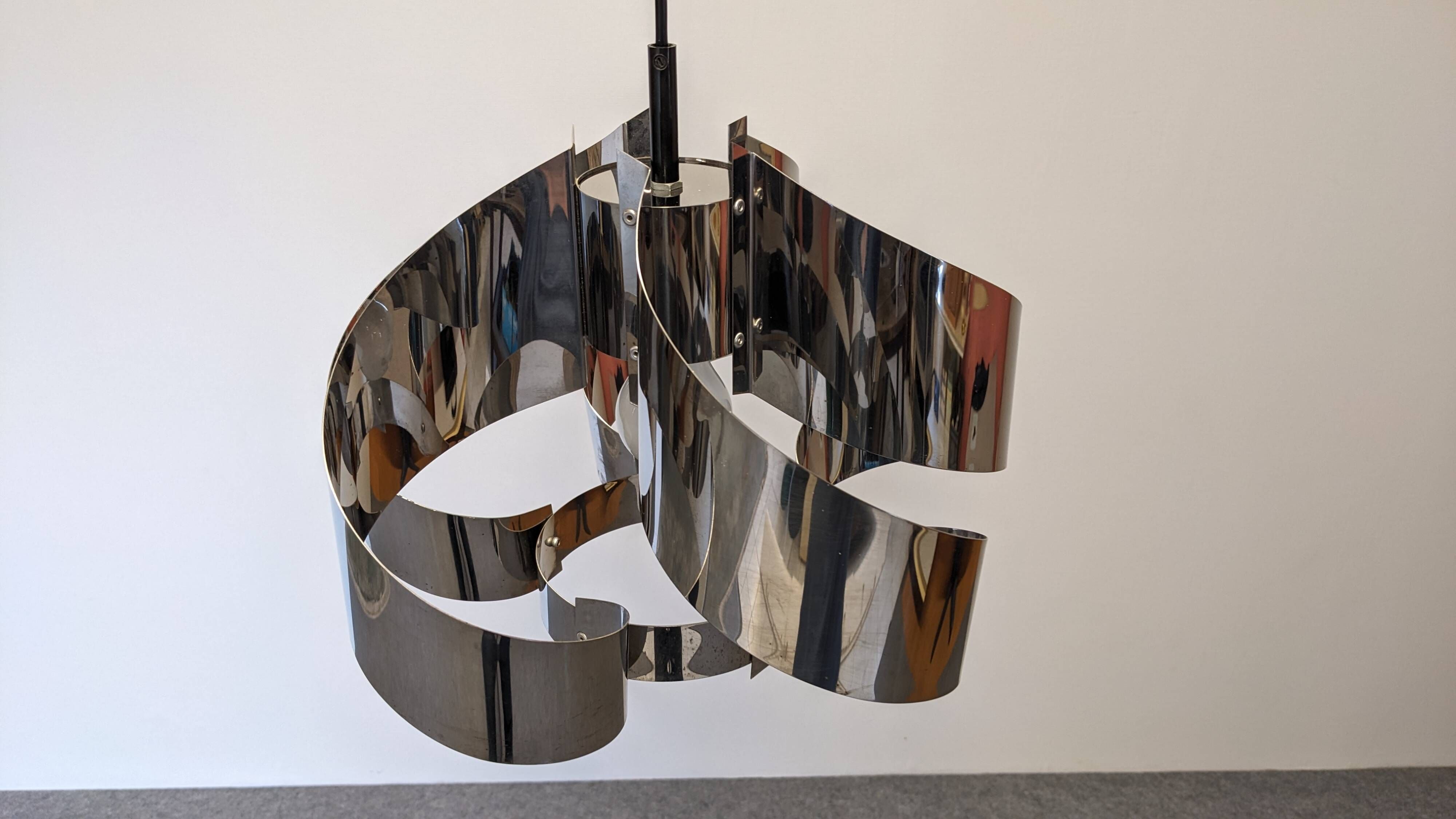 Spiral suspension Space age in chrome metal by Max Sauze, France 1970