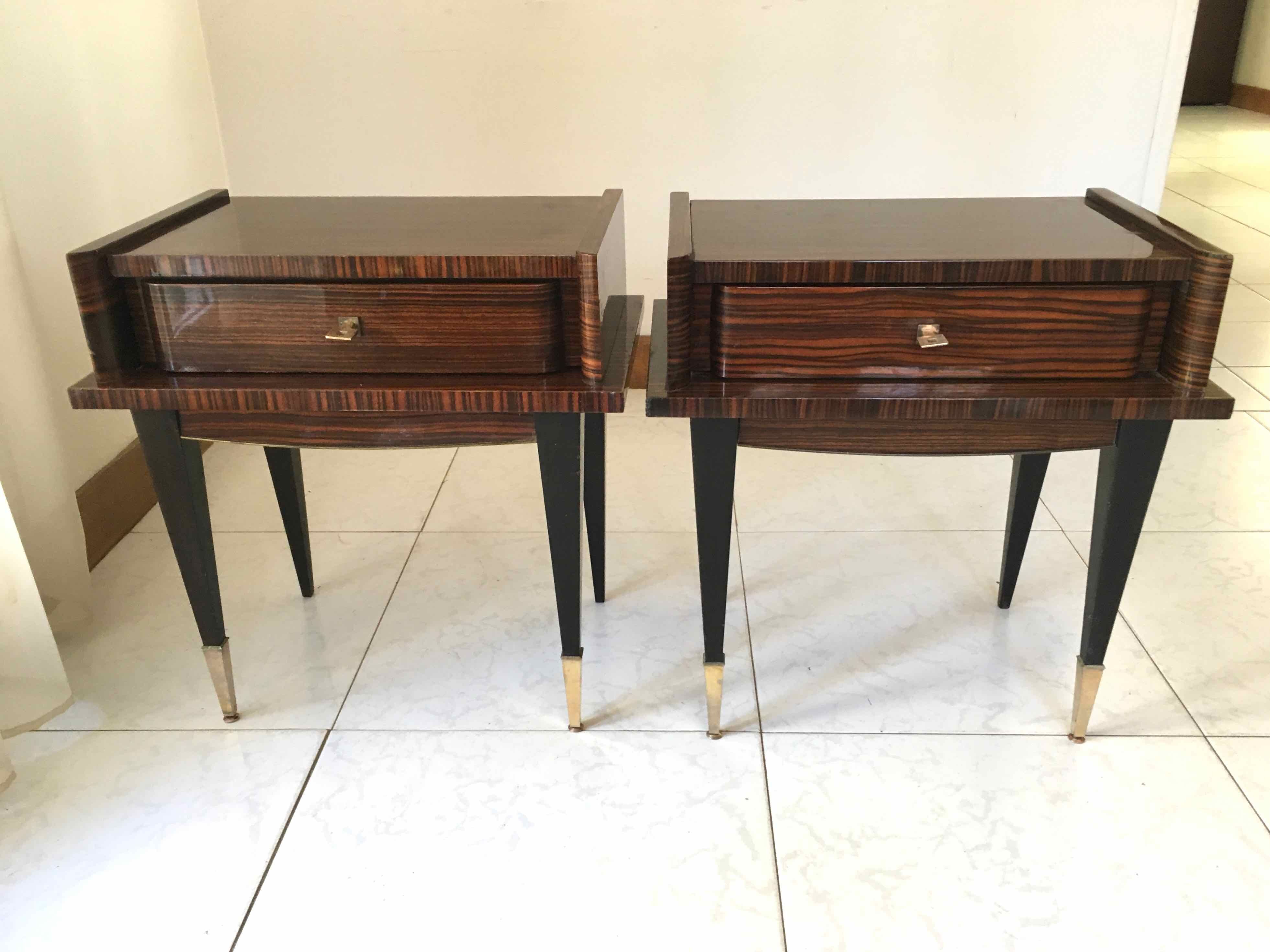 Deux chevets acajou et métal doré 1960