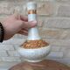 Antique long-necked vase in cracked white ceramic with deer decoration
