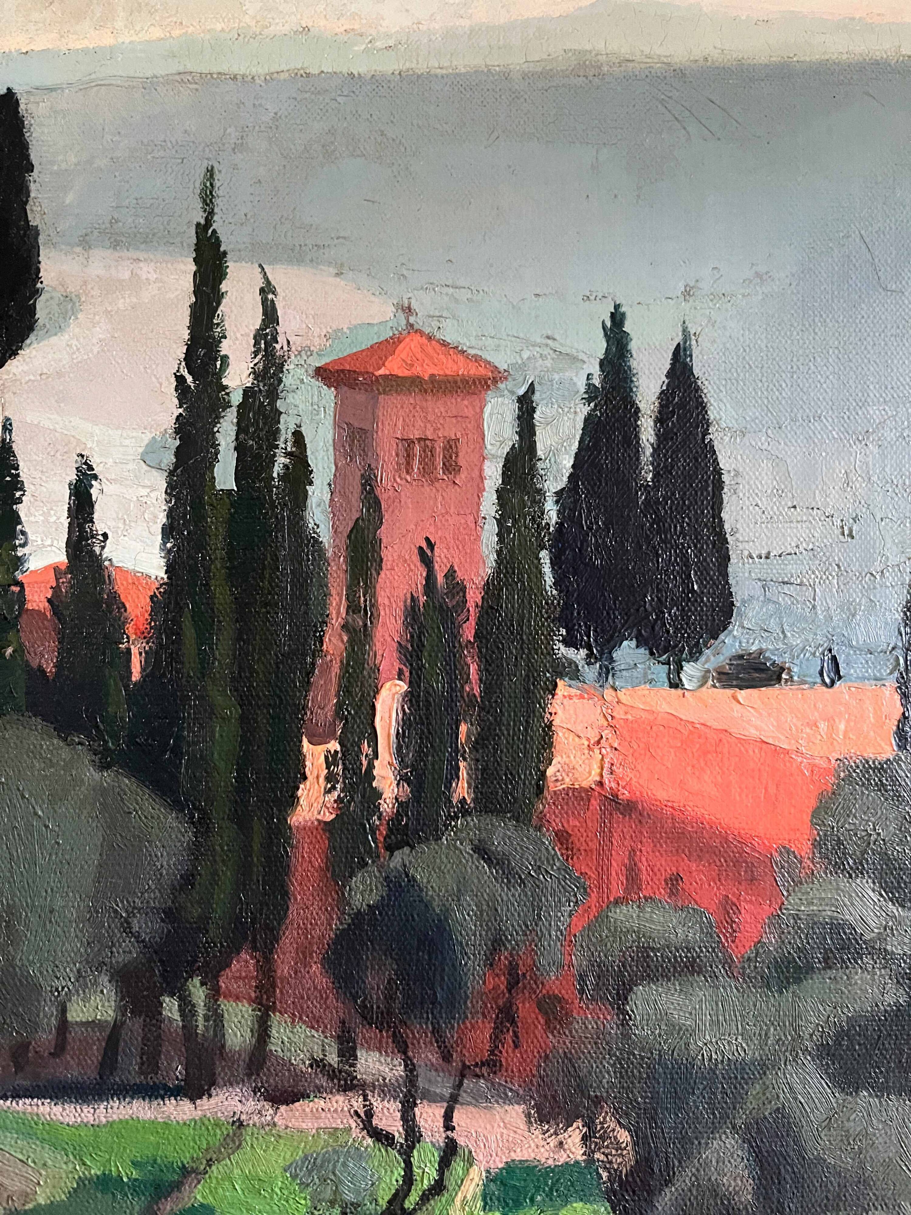 Tableau HSP "Mediterranean Landscape - Nice" 1935 Villa signed A. Deguene