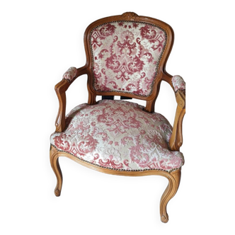 Old oak armchair, Louis XV style, powder pink color