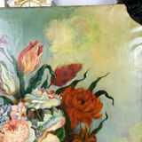 Peinture du XIXe " Bouquet de fleurs " de Boiserie