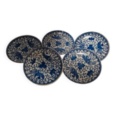 Lot de 5 assiettes japonaises porcelaine ancienne bleu blanc, phénix floral, Dai Nippon
