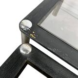 Set of 2 vintage nesting tables: wood and smoked chrome