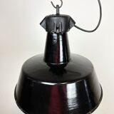 Industrial black enamel factory lamp with cast iron top, 1960s