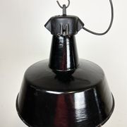 Industrial black enamel factory lamp with cast iron top, 1960s