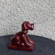 Dog sign CAB in vintage burgundy red enameled ceramic slip, art deco